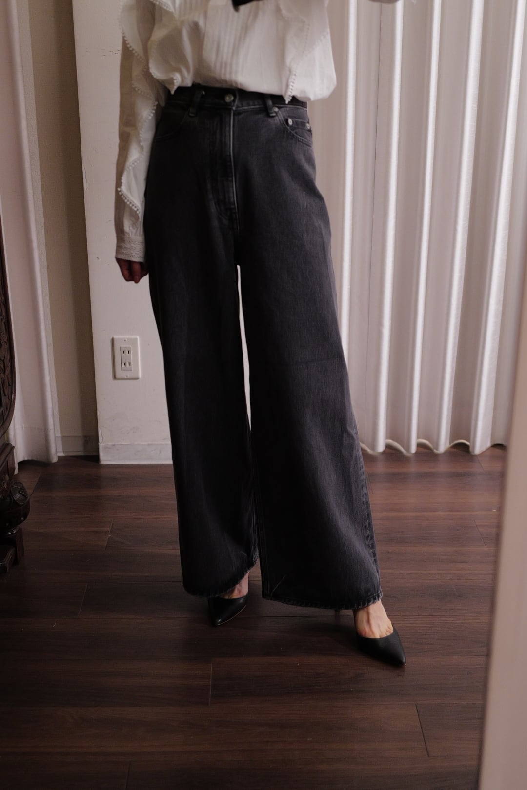 YLEVE / 13.5oz denim high waist wide gray