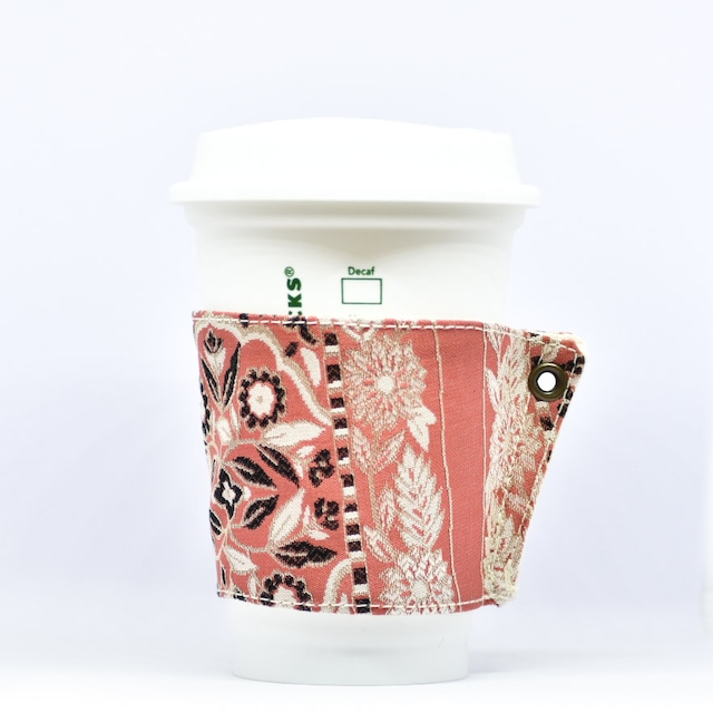 帯 カップスリーブ コーヒースリーブ リメイク 日本製 ピンク 花柄 - cup sleeve