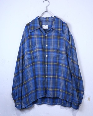 【Caka act2】60’s Vintage Open Collar Rayon Check Shirt