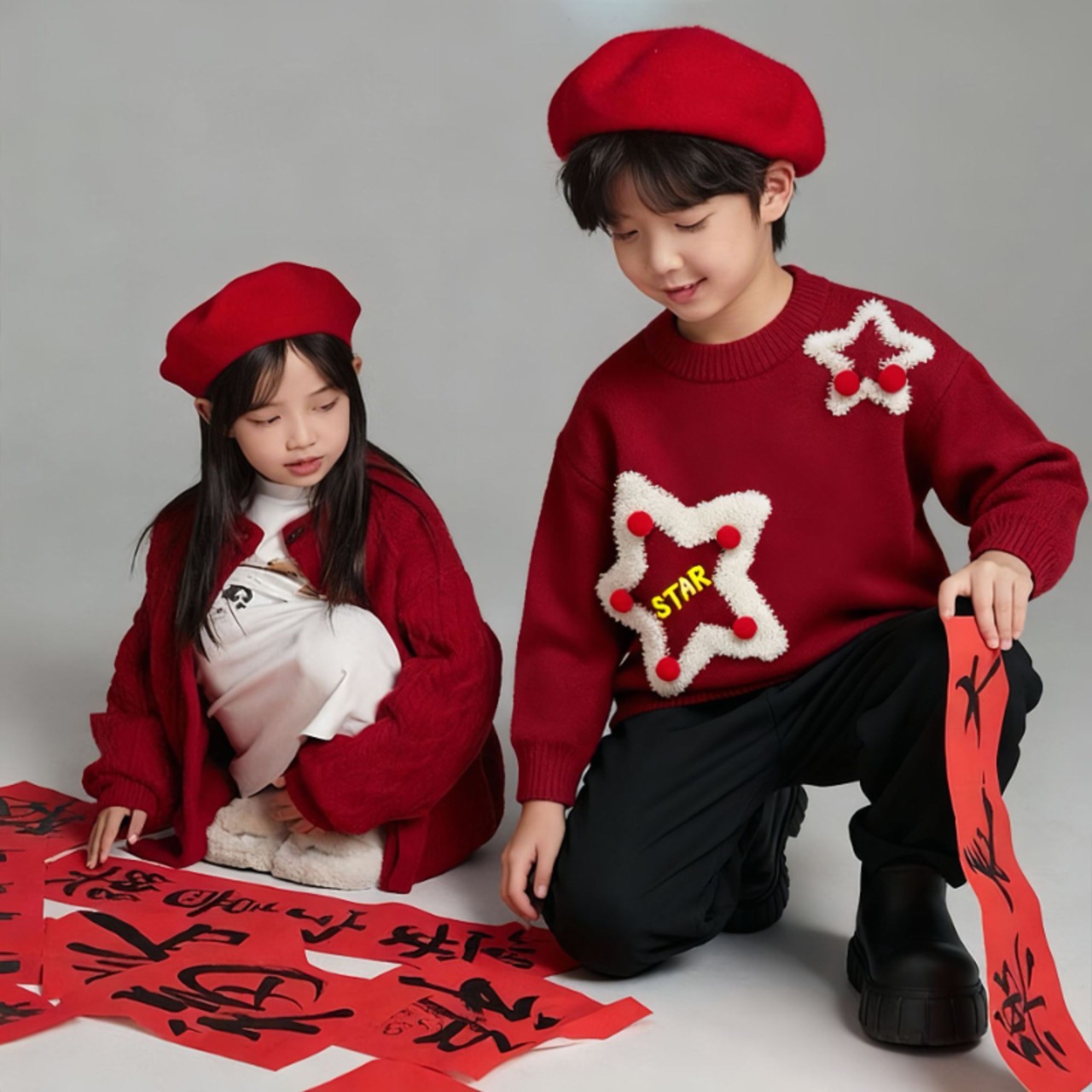 冬花柄星柄セーター