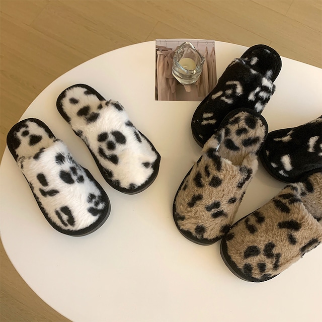 【SLIPPER】韓国風コントラストのあるヒョウ柄スリッパ