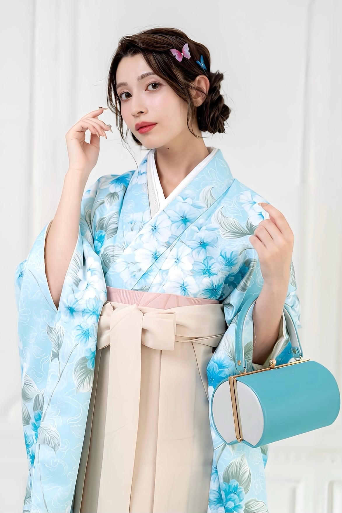 Kimono Sienne 卒業式袴3点セット 水色 二尺袖着物 袴 卒業式 大学卒業