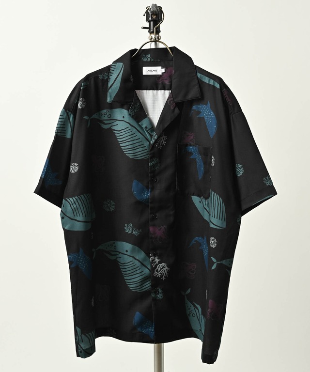 ATELANE Tiger print short-sleeved open shirt (BLK) 26A-15021