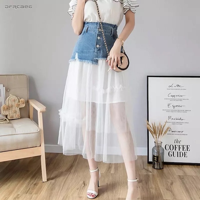 国内発送 大きいサイズありs013 オフショルダー デニムスカート チュールスカート ロングスカート シースルートップス フリル レース セットアップ スカートセットアップ 韓国 ファッション 代 30代 夏 おしゃれ 可愛い 安い 大きいサイズ Happycheek 国内発送 大きいサイズありs013 オフショルダー デニムスカート チュールスカート ロングスカート シースルートップス フリル レース セットアップ スカートセットアップ 韓国 ファッション 代 30代 夏 おしゃれ 可愛い 安い 大きいサイズ Happycheek