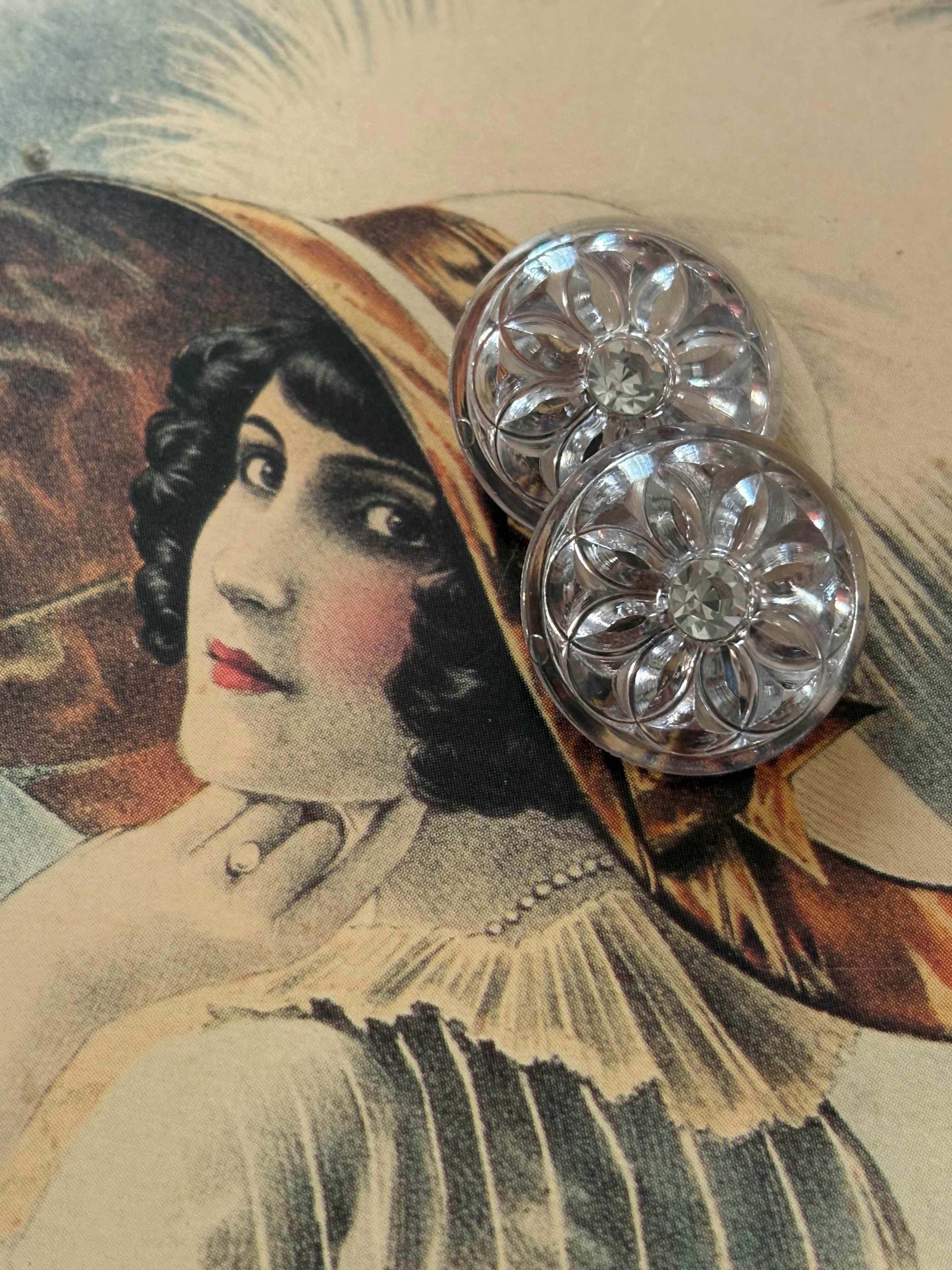 20mm Japanese ヴィンテージボタン ドーム型 クリア フラワー ストーン アクセサリーパーツ 装飾材