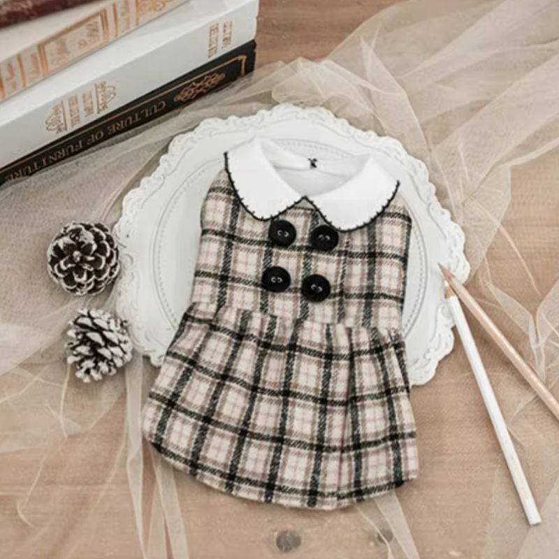 ランダムチェックのエレガントなワンピース 犬服 00525