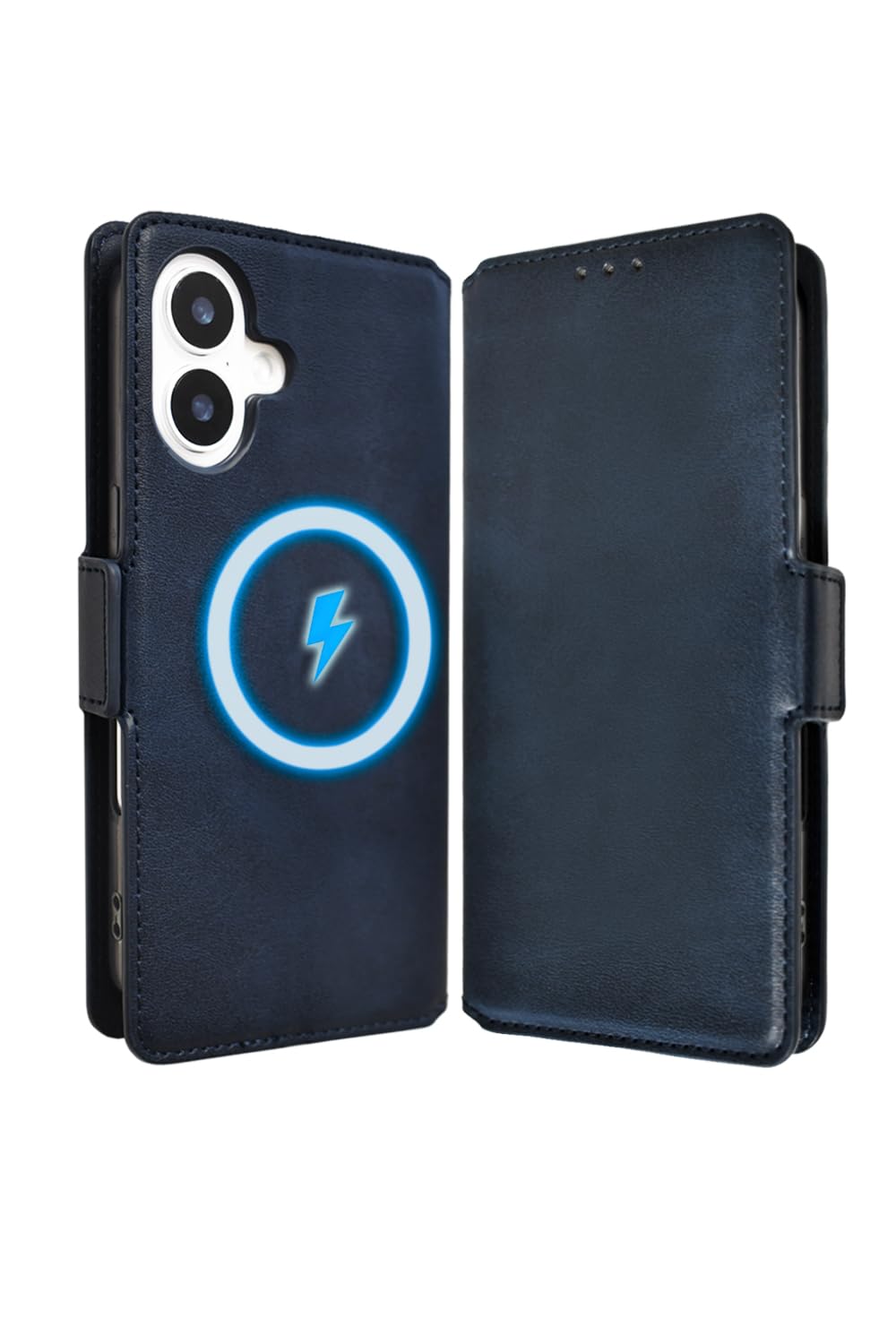 シズカウィルRe iPhone 16 ケース MagSafe対応 手帳型 カバー 本革調 スマホケース レザーケース 1個入り ネイビー