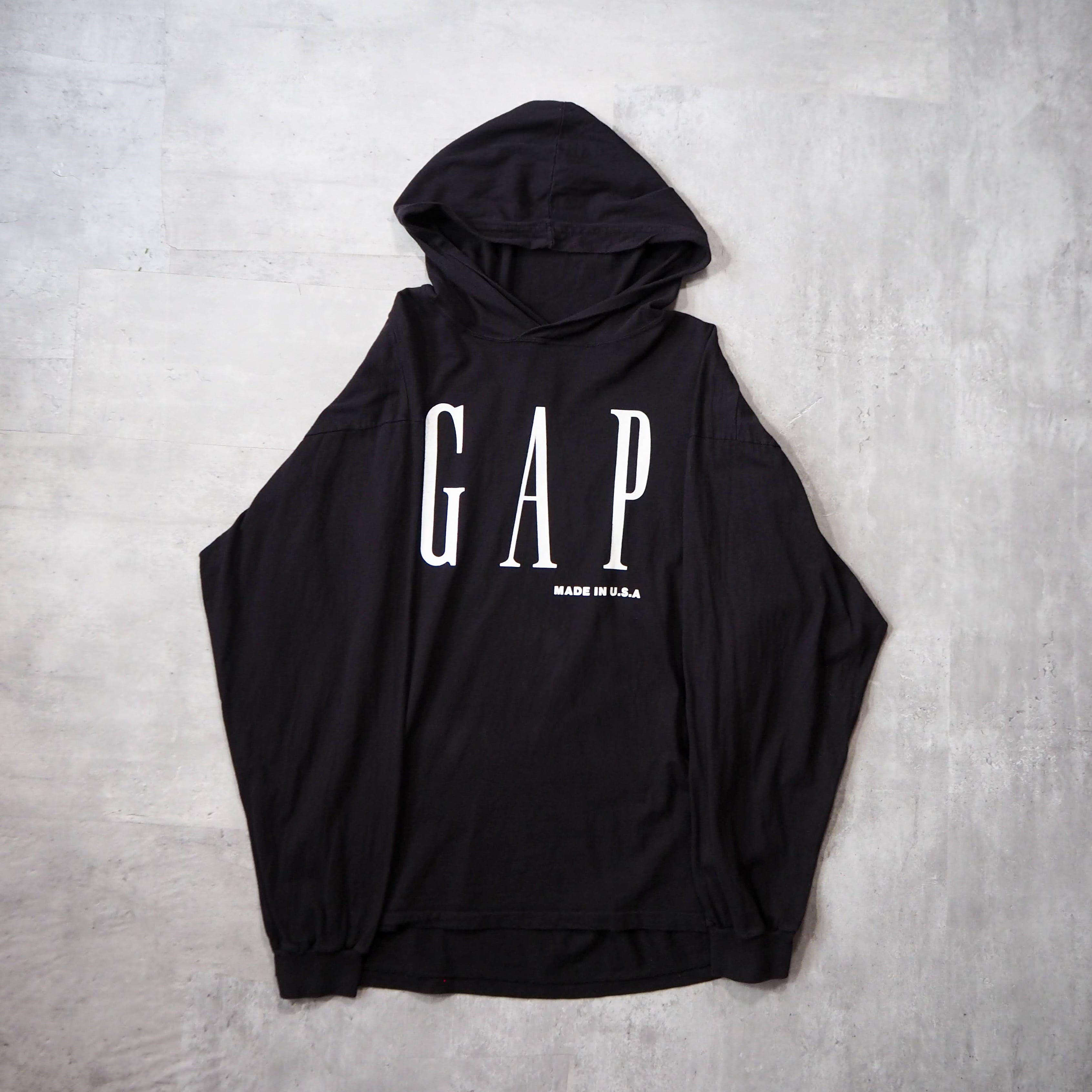 90s “GAP” made in USA logo black hoodie old gap 90年代 オールドギャップ usa製 ブラック フーディ  パーカー 白タグ anti knovum（アンタイノーム）