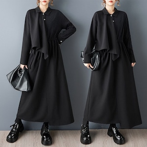 ASYMMETRIC LOOSE FIT WAISTED SHIRT MIDI DRESS M-18863