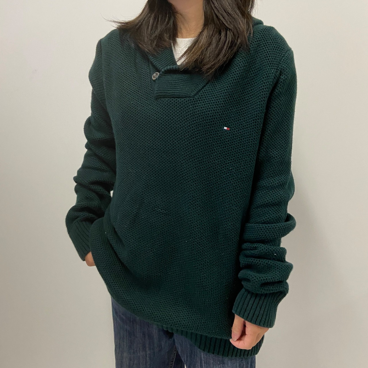 TOMMY HILFIGER トミーヒルフィガー ショールカラー コットンニット 
