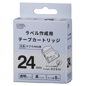 【人気】OHM テプラPRO用 互換ラベル テープカートリッジ 24mm 透明テープ 黒インク TC-K24T 01-3810