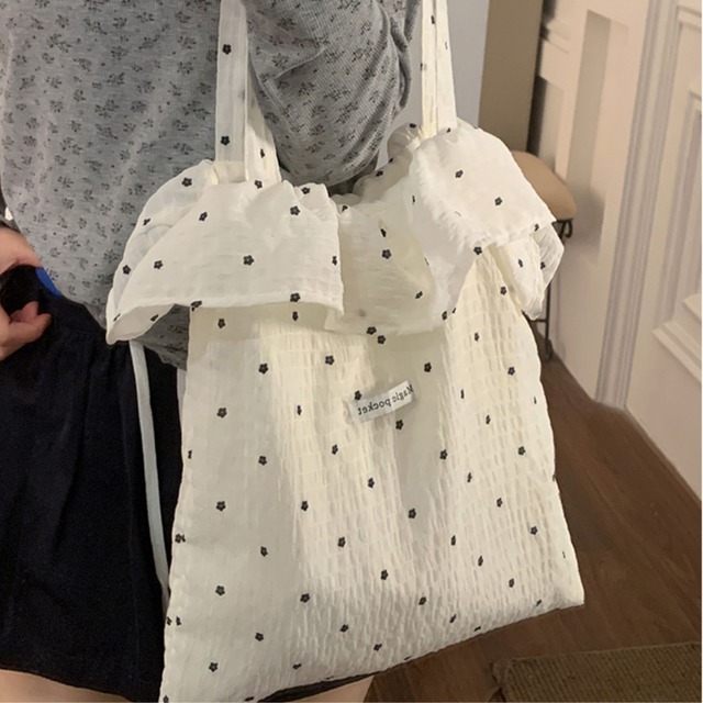 dot frill chiffon tote bag J00303