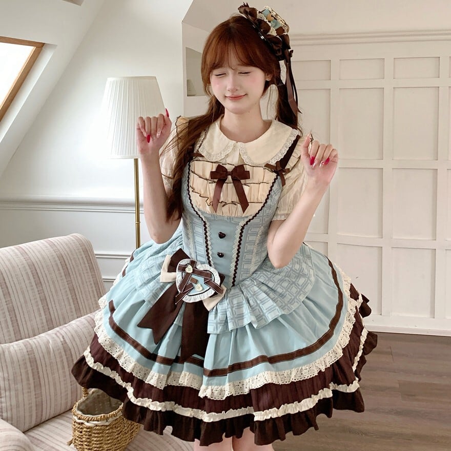 とろける甘さを纏う チョコミント甘ロリジャンパースカート 小帽子付き