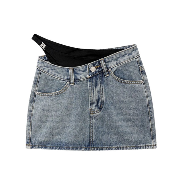 high waist asymmetric denim mini skirt la1700