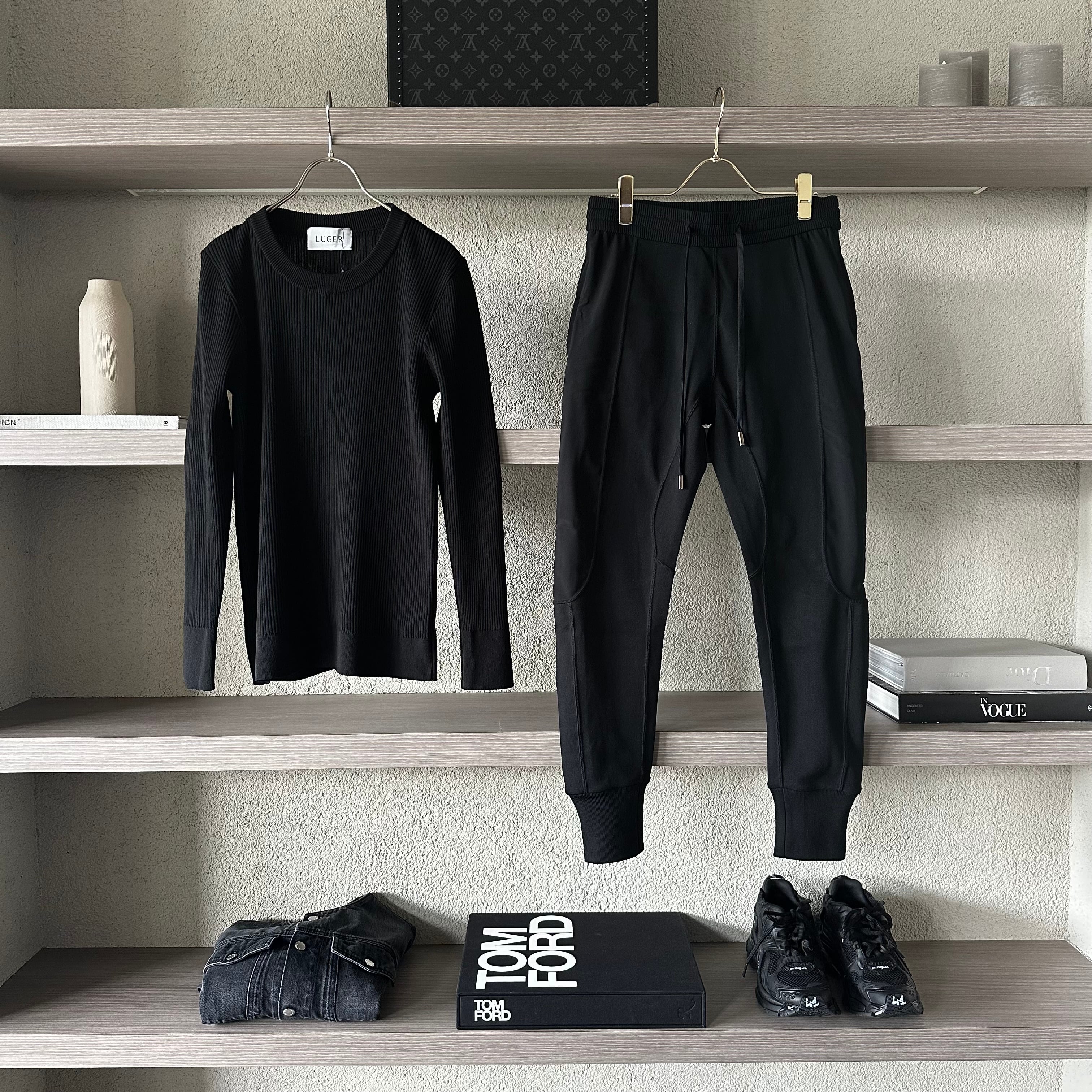 LUGER by akko3839 レーヨンサーフラウンドネックリブニット【ユニ