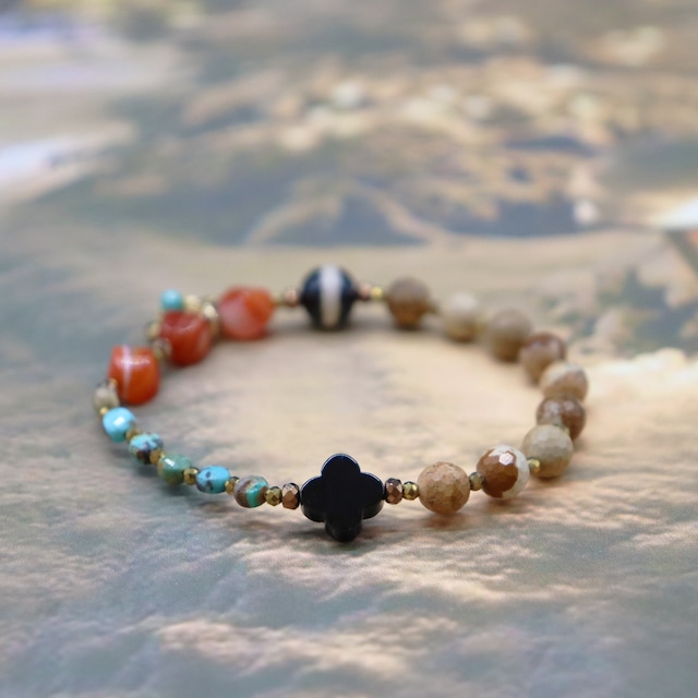 【Be Loved Turquoise】薬師天珠×ターコイズ×カーネリアン×ピクチャージャスパー ブレスレット