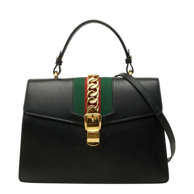 グッチ シェリーライン シルヴィ ハンドバッグ ショルダーバッグ 2WAY 431665 ブラック レザー レディース GUCCI 中古