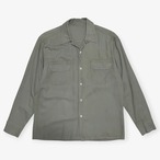 50s｜レーヨンオープンカラーシャツ｜グレージュ 無地 ハンドステッチ フラップポケット ボックスシルエット｜コンディションB