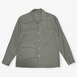 50s｜レーヨンオープンカラーシャツ｜グレージュ 無地 ハンドステッチ フラップポケット ボックスシルエット｜コンディションB