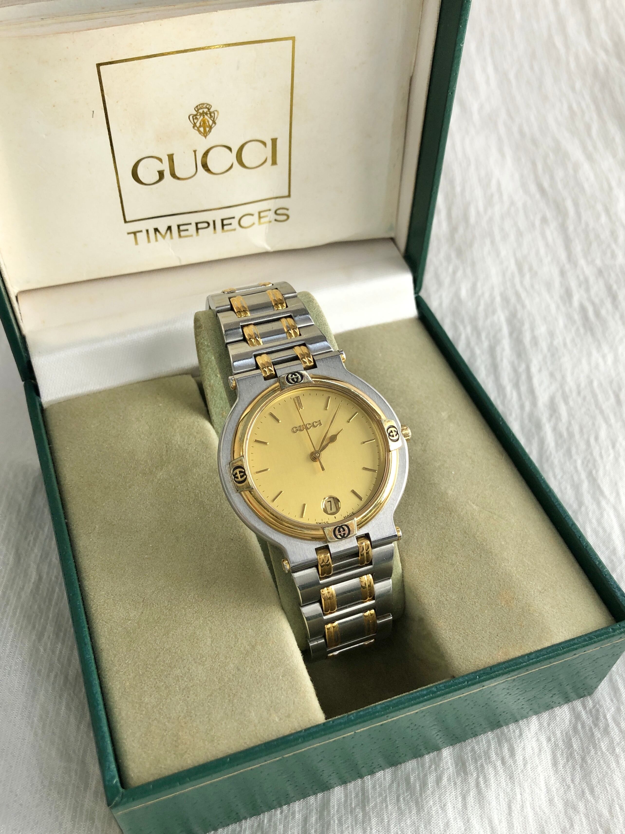 GUCCI グッチ 腕時計 シルバー×ゴールド GG ステンレススチール クウォーツ 9000G vintage ヴィンテージ オールド gmtubj