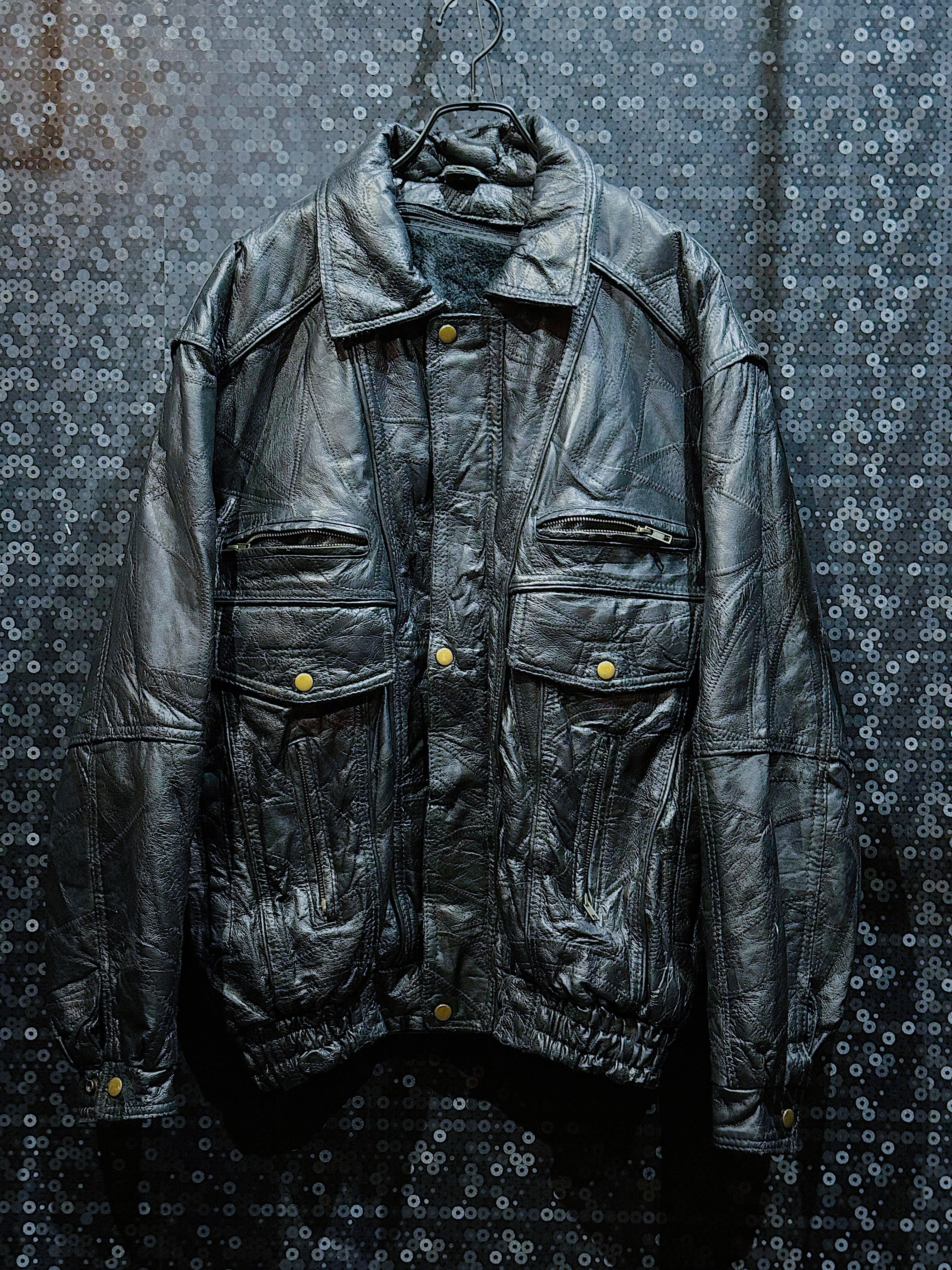 【ÆIEM】"vintage"fur liner patchwork detail leather jacket