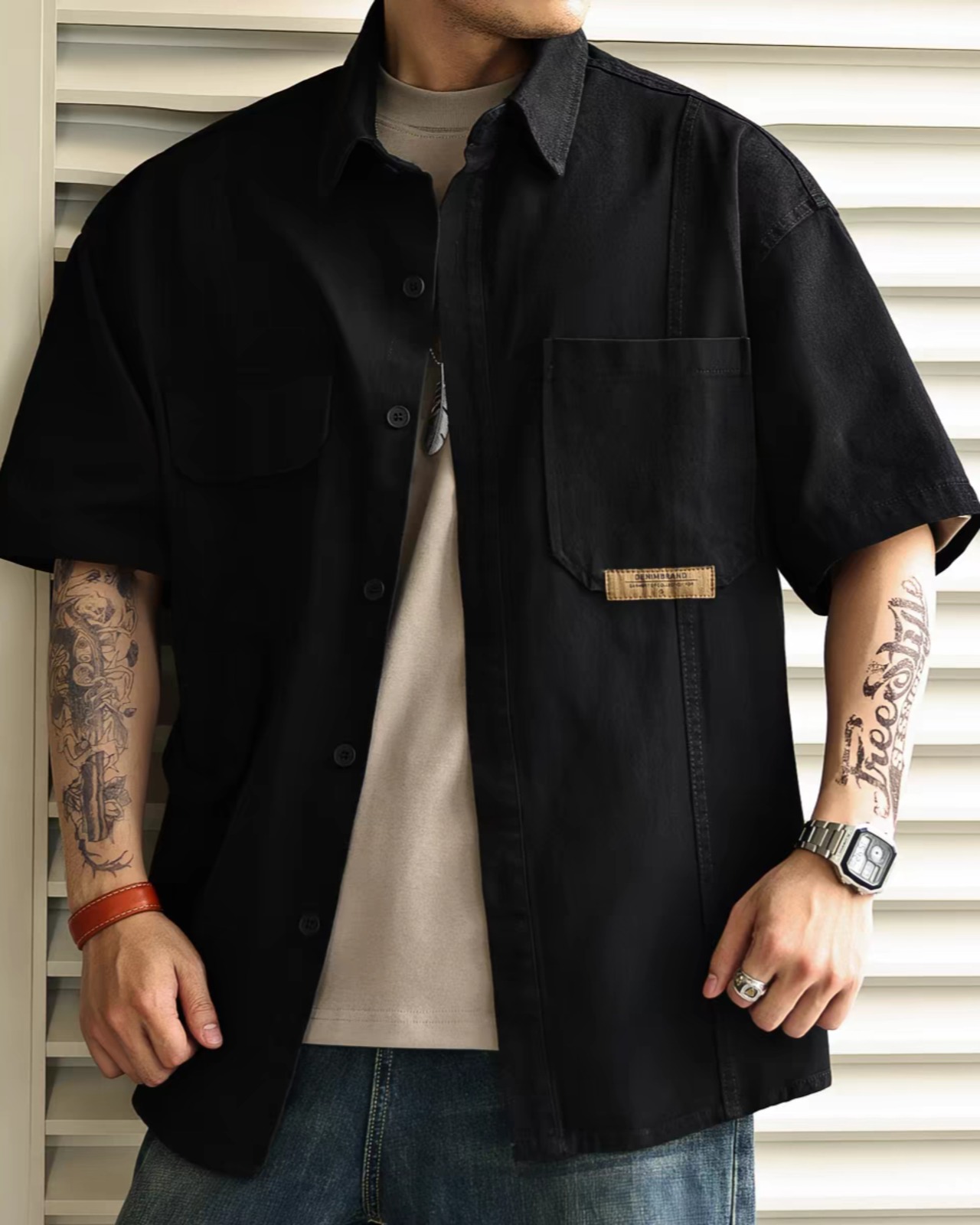Retro Multi-Pocket Short-Sleeve Shirt  K0304