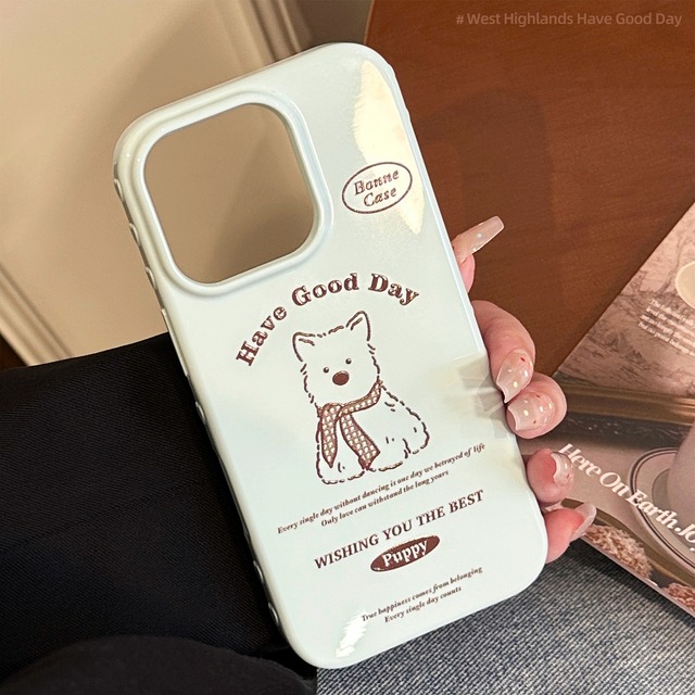 【iPhone17~12まで対応】大人可愛い◎アイスランドブルー×イングリッシュブラウン犬  ソフトケース ワンちゃん 韓国っぽ 子犬柄 スマホケース ND-16483