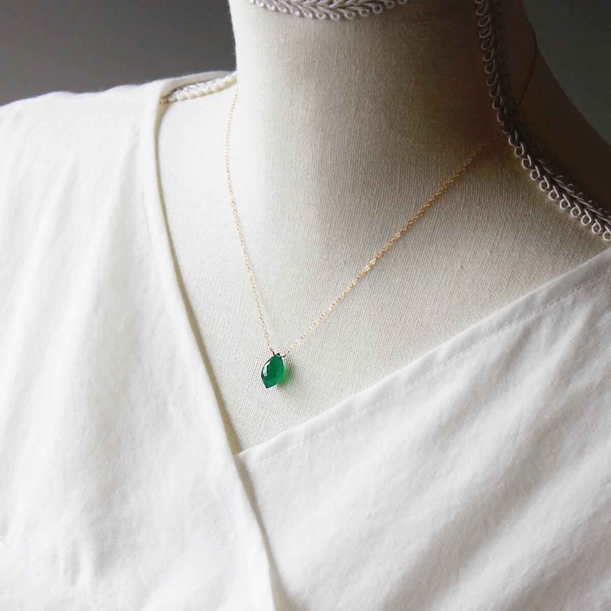 極上カット☆グリーンオニキスのシャンデリアカット ネックレス｜14Kgf