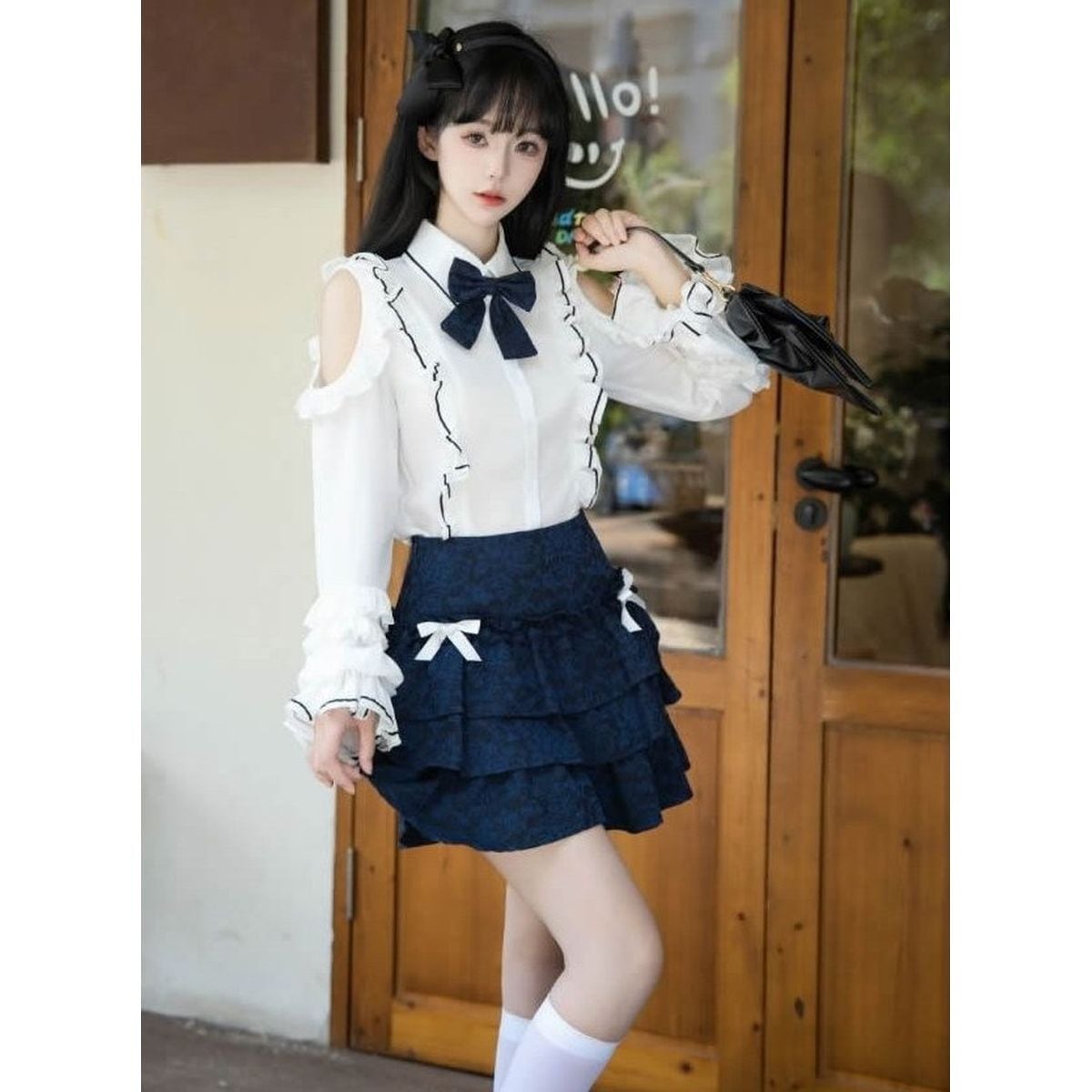フリル付きパープルオフショルダー　スカートセットアップ◎ パープルxブラックロリータフリルセットアップ | Maiden's Rêve