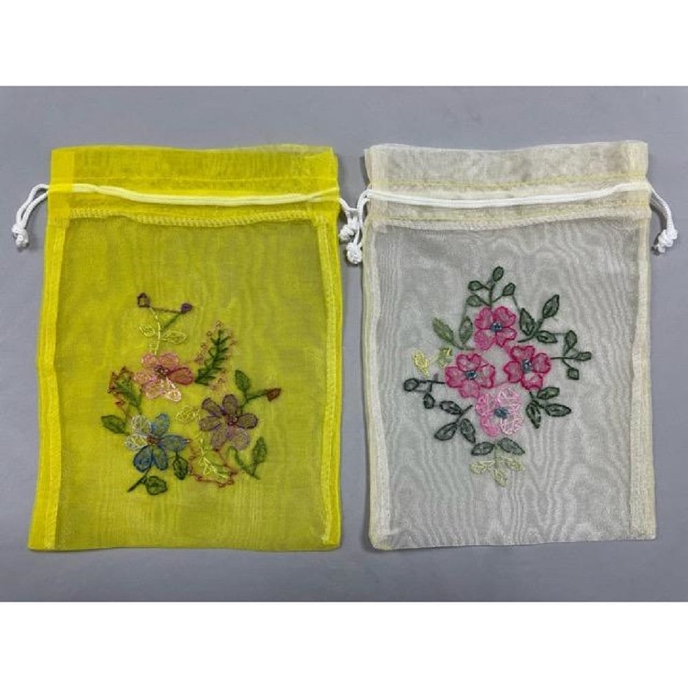 ベトナム 巾着 オーガンジー 刺繍 小サイズ ２枚セット ベトナム雑貨