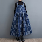デニムパッチワーク サスペンダースカート 00148