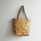Russian birch bark basket with leather handles
