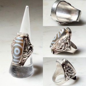 vintage heavy gauge silver stone ring