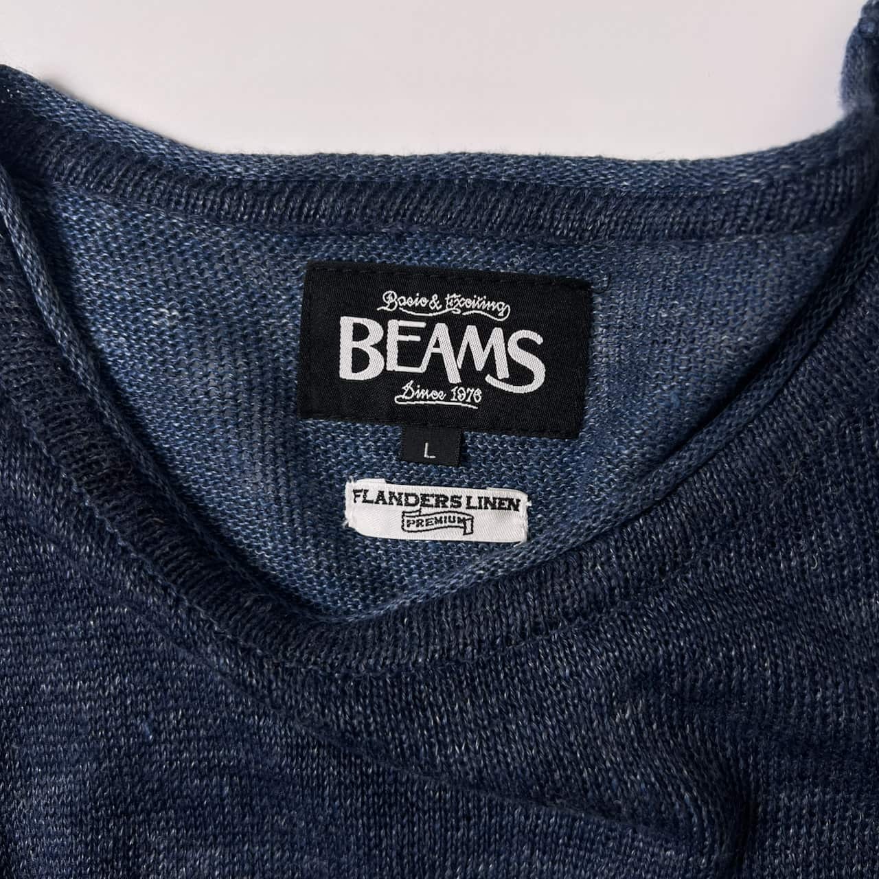 BEAMS ビームス FANDERS LINEN リネン100% 半袖ニット セーター L/ブルー