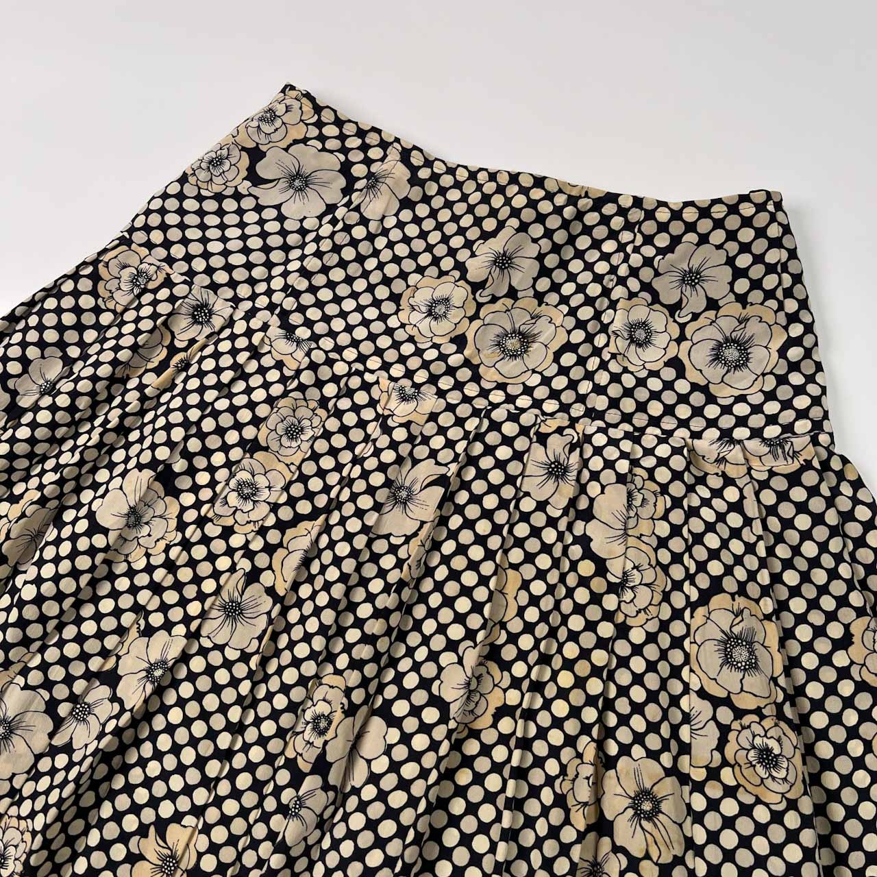 イタリア製 Emanuel Ungaro エマニュエル ウンガロ 花柄＆水玉 ドット フレア プリーツ スカート 10 /ビンテージ