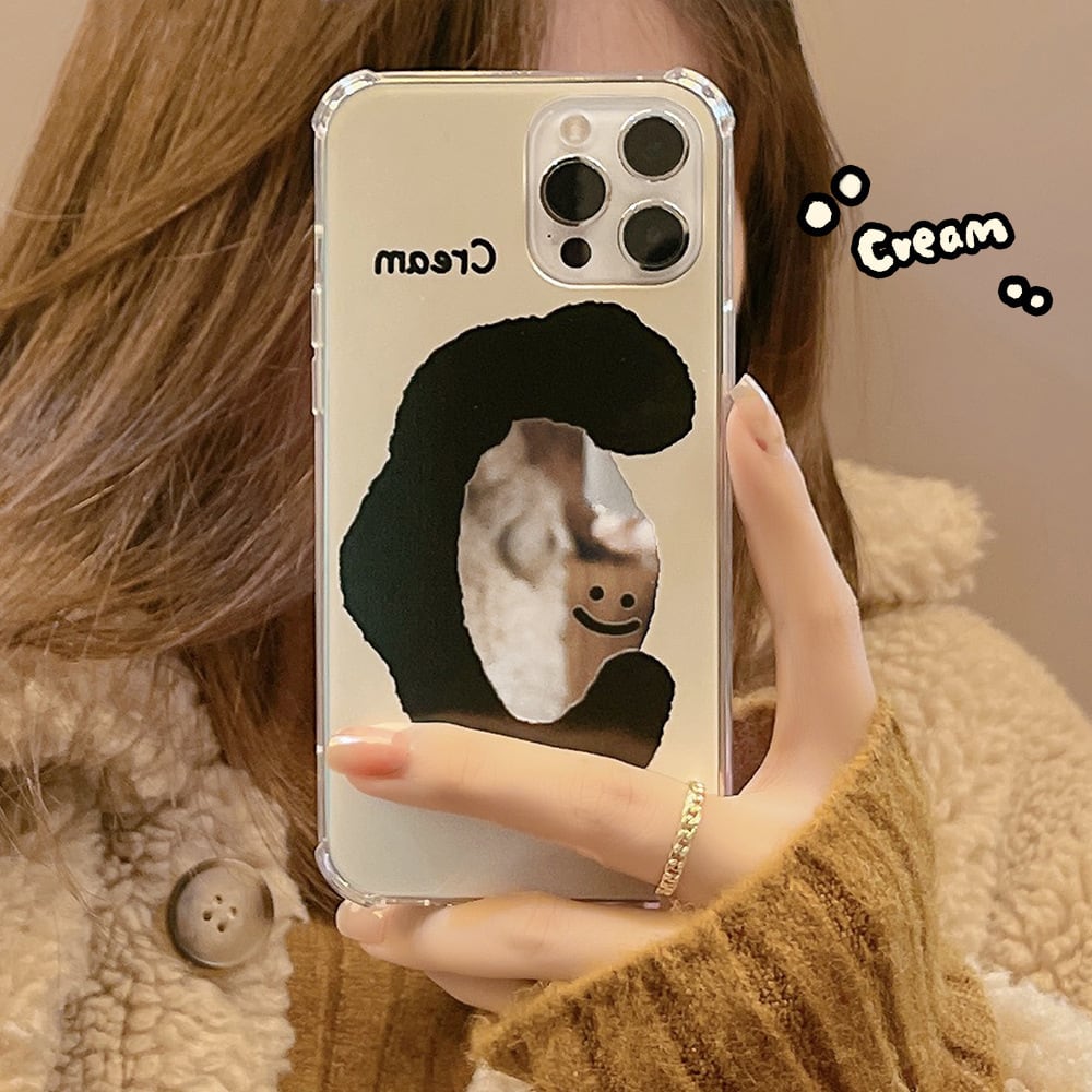 Iphone 13 対応機種 ミラー 鏡 スマイル クリーム アイフォン スマホ ケース N1060 韓国 アパレル 雑貨 スマホケース レディースファッション専門店 Obolo