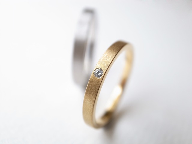 【pairing・stamp】K18YG Diamond・Pt900/thin ring