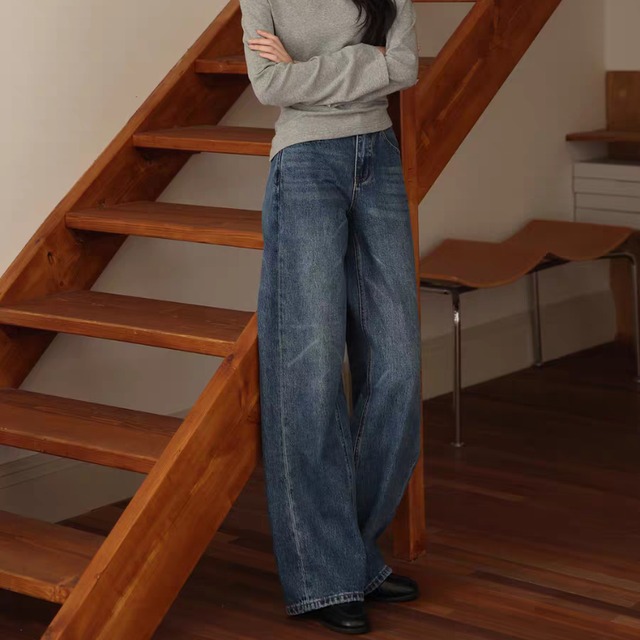 ウォッシュドデニムストレートパンツ　　1355