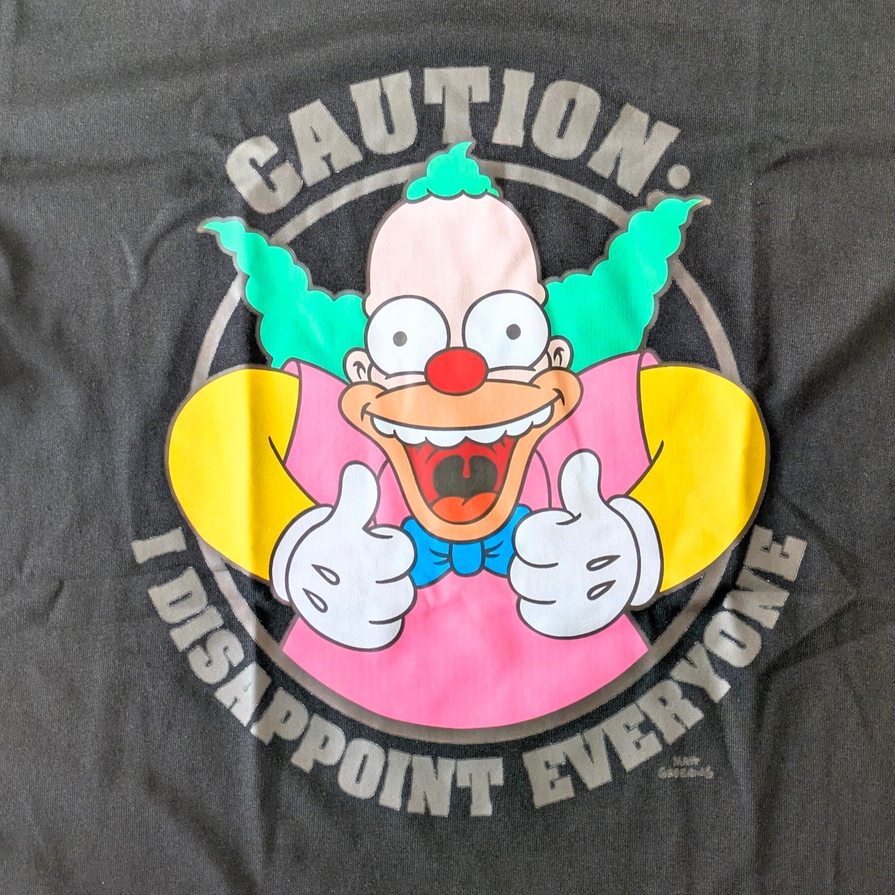 【 The Simpsons（ ザ・シンプソンズ ) 】『 CAUTION: I DISAPPOINT EVERYONE 』クラスティ・ザ・クラウン / Tシャツ〚アメリカン雑貨 アメトイ〛