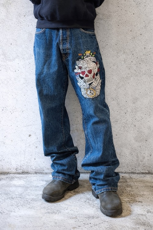 "ED HARDY" embroidery denim pants