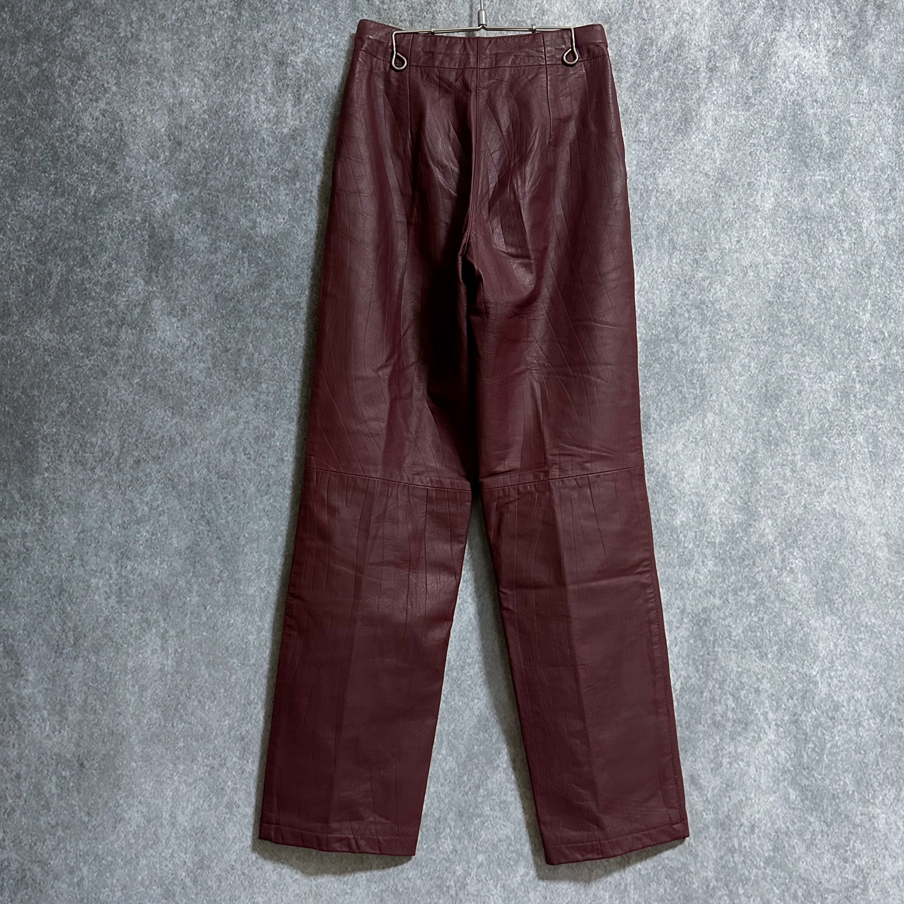 90s real leather pants 90年代 レザーパンツ ボルドー 本革 無地