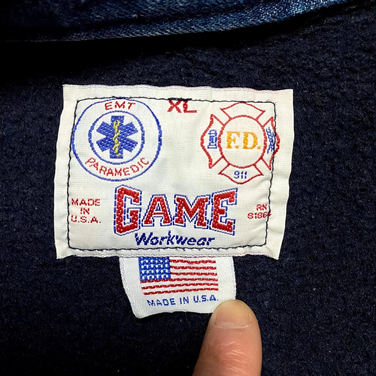 90年代 USA製 刺繍入り デニム襟 EMT PARAMEDIC スウェット メンズL