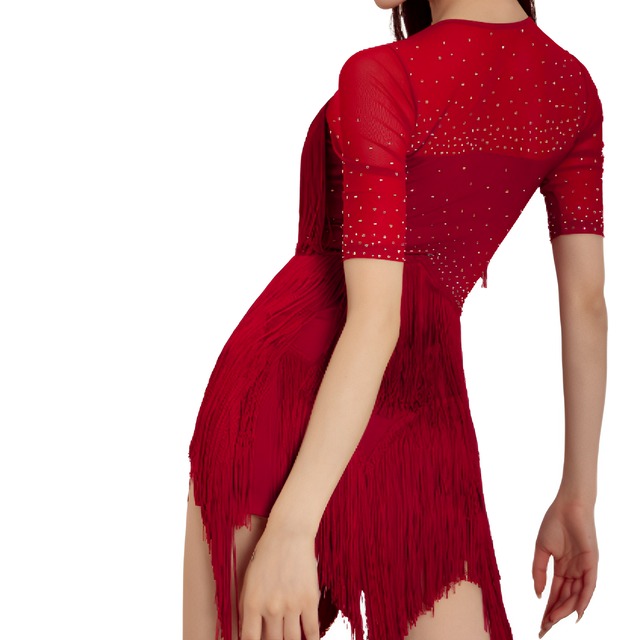 ビシュー装飾　フリンジデザイン　 Vネックドレス（在庫わずか）　ds0566