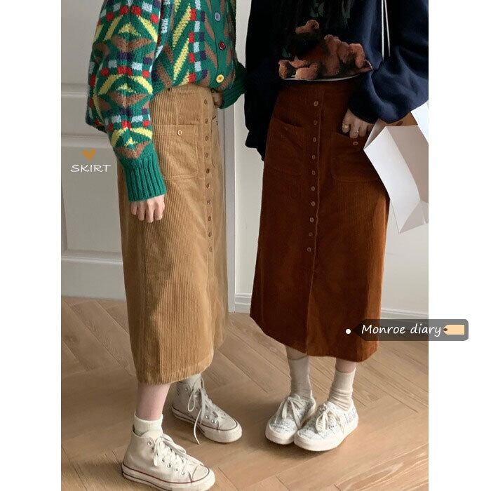 コーデュロイスカート ウィンターセーター オータムハイウェストウェストロングAライン 秋物 冬物 モンロー14407938146
