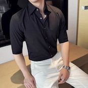 pointed collar 3/4 sleeve shirt 00344