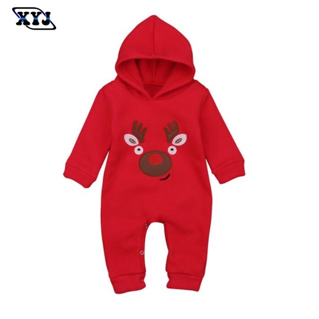 2018 クリスマスベビー新生児衣装のための赤フード付きジャンプスーツ新年のコスチュームベビー幼児服