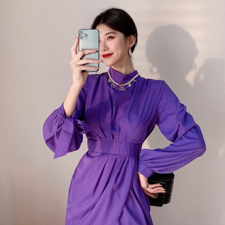 レトロフレンチ パープル ロングワンピース She Is シーイズ パーティードレス 通販