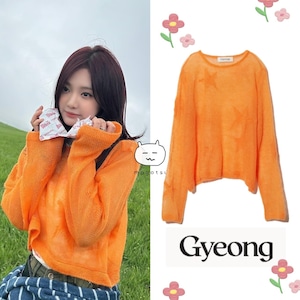 ★aespa ニンニン 着用!!【Gyeong】Star Mohair Knit Sweater_Orange