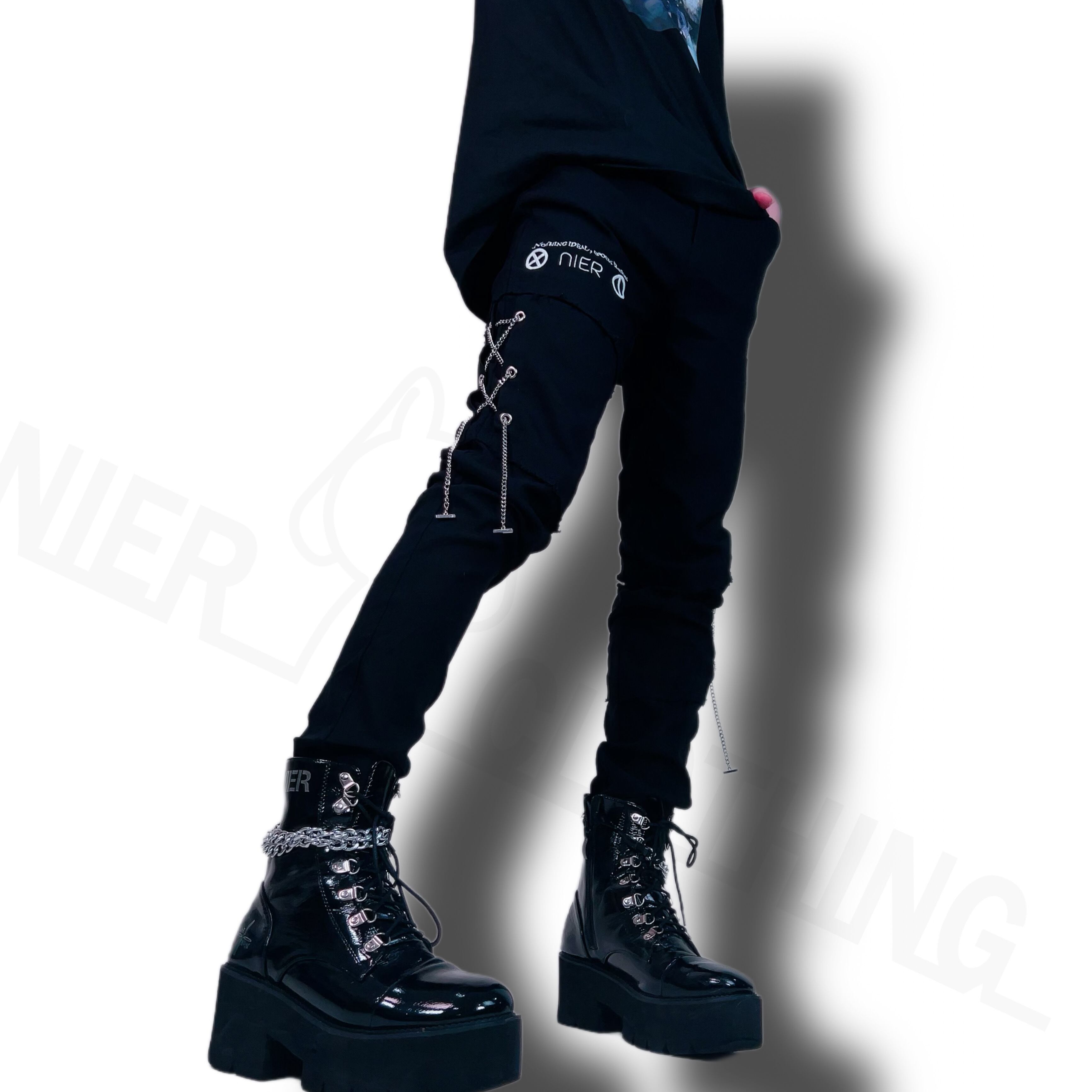 NieR 高品質BLACK STYLISH PANTS【CODE】