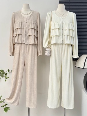 全6色パールボタンソフトフリルパンツセット